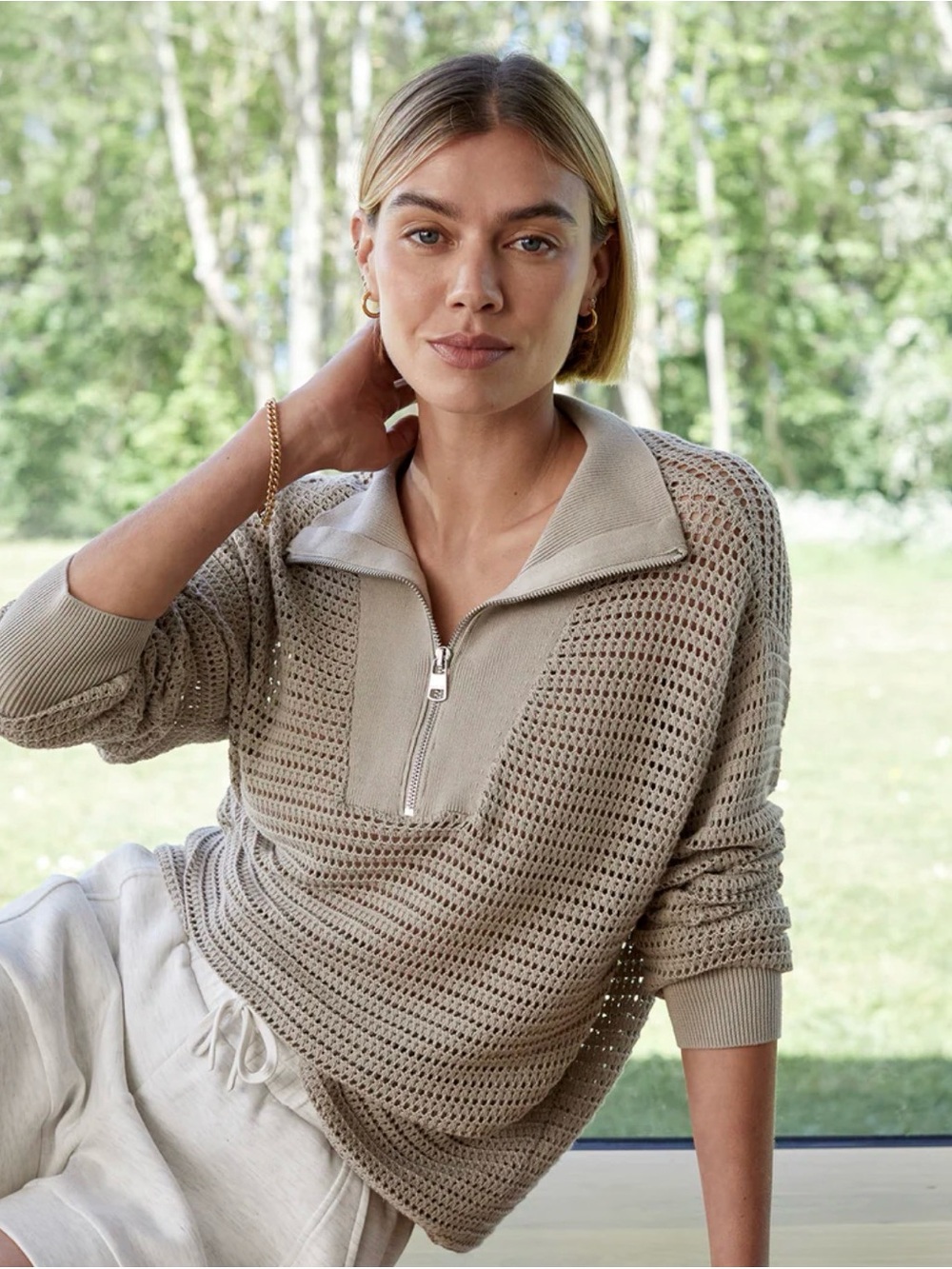Varley Billie Half-Zip Knit Sweater in Cashmere Stone